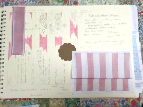 Sketchbook on Pink and White Strippy Quilt